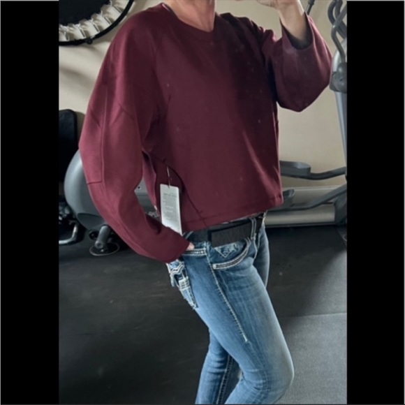 ❤️LULULEMON AIR WRAP CROPPED CREW *MODAL-RED MERLOT-12-NWOT❤️ - Picture 6 of 16
